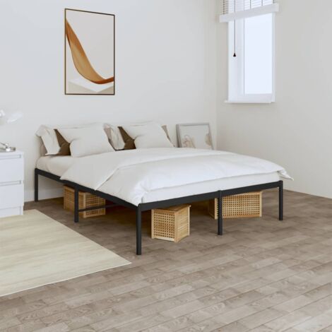 Cadre de Lit Métal noir sans matelas 150x200 cm Support robuste avec lattes, pieds centraux et espace de rangement sous le lit (1/4)