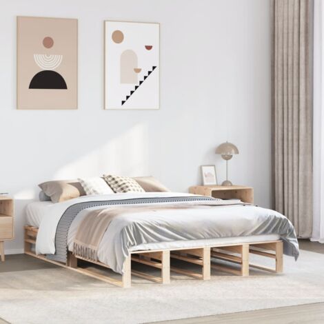 Cadre de lit 140x200 cm en pin massif naturel - Structure de lit moderne avec lattes en bois (1/4)