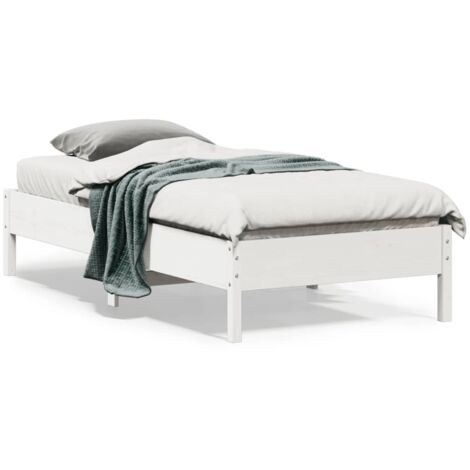 Cadre de lit 90x190 en pin massif blanc avec lattes de contreplaqué, pieds robustes - sans matelas, pour un sommeil stable et décoratif (1/4)