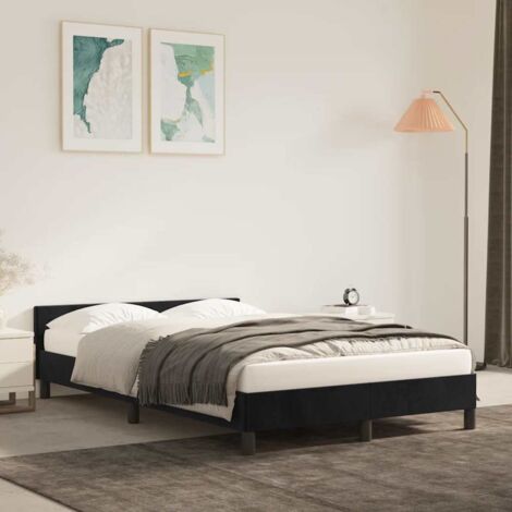 Cadre de lit velours noir 120x200 cm avec tête de lit et lattes en bois pour un sommeil reposant (1/4)