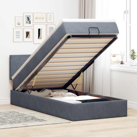Cadre de lit ottoman avec matelas à ressorts ensachés 90x190 cm, rangement sous-lit hydraulique, gris foncé velours (1/4)