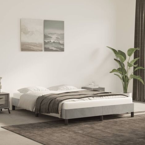 Cadre de Lit Velours Gris Clair - 140x190 cm - Design Moderne avec Pieds Robustes et Lattes de Contreplaqué - Installation Facile (1/4)