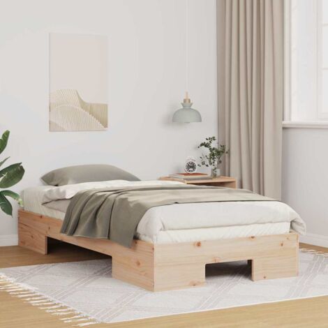 Cadre de Lit en Bois de Pin Massif Marron 90x200 cm - Sommier à Terre Design Moderne Durable avec Stockage (1/4)