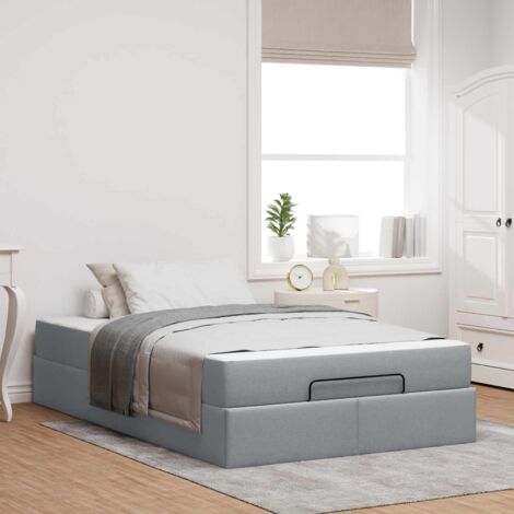 Cadre de Lit avec Matelas 2 Pièces Gris Clair Tissu Contreplaqué Petit Double 120x200 cm Rangement Tiroirs Intégrés (1/4)