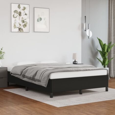 Cadre de lit similicuir noir 140x190 cm avec lattes de contreplaqué et pieds robustes (1/4)