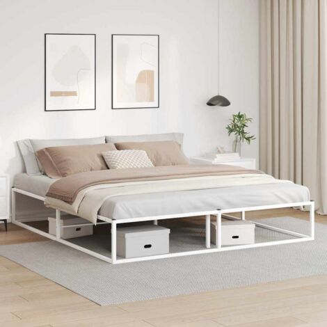 Cadre de lit en métal blanc 180x200 cm avec sommier à lattes - Stable et durable avec espace de rangement sous le lit (1/4)