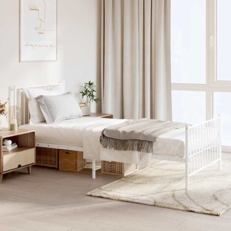 Cadre de Lit en Métal Blanc avec Pied de Lit pour Matelas 90x200cm - Lit Simple et Robust avec Support Central et Espace de Stockage (1/4)