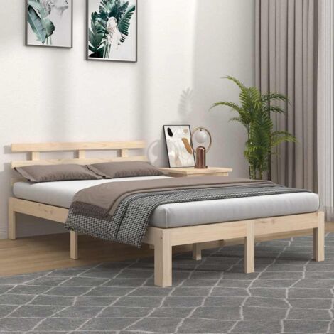 Cadre de lit en bois massif 120x200 cm (Matelas non inclus) - Pin naturel, Structure stable avec tête de lit confortable - Dimensions 205.5 x 123.5 x 69.5 cm - Assemblage requis (1/4)
