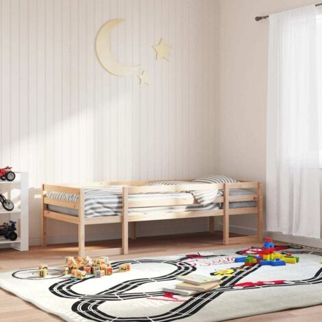Cadre de lit enfants pin massif 80x200 cm avec garde-corps 4 côtés pour sécurité et rangement (1/4)