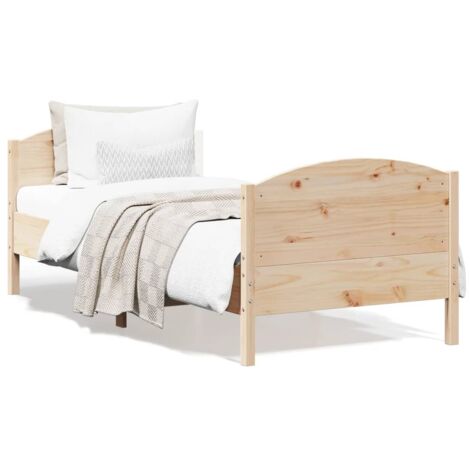 Cadre de lit 75x190 cm bois de pin massif naturel avec lattes contreplaqué et tête/pied fonctionnels - à assembler (1/4)