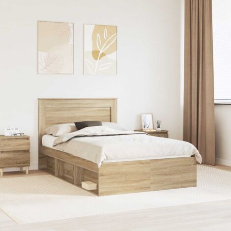 Cadre de lit avec tête de lit Sonoma en pin massif pour matelas 120x200 cm - Design minimaliste, cadre à lattes fixe (1/4)