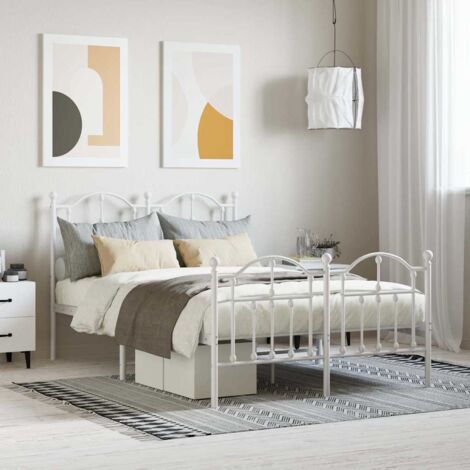 Cadre de lit blanc en métal sans matelas, pied de lit fonctionnel, 120x200 cm, espace de rangement sous lit, assemblage requis, acier robuste (1/4)
