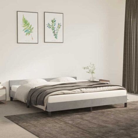 Cadre de Lit Velours Gris Clair 180x200 cm avec Tête de Lit, Lattes Contreplaqué et Pieds Robustes (1/4)