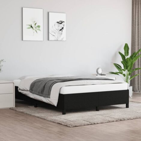 Cadre de Lit Tissu Noir 140x190 cm avec Lattes en Contreplaqué, Stable et Respirant - Sommeil Reposant Garanti (Matelas Non Inclus) (1/4)