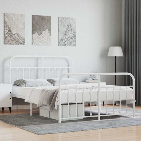 Cadre de Lit Blanc 140x200 cm avec Pieds en Métal et Espace de Rangement Sous Lit (1/4)