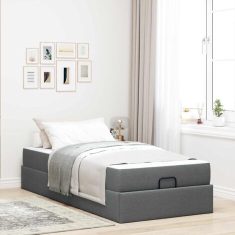 Cadre de lit avec matelas 2 pièces Gris foncé en tissu - Lit long 90x200 cm avec rangement tiroirs - Matelas mousse haute densité (1/4)