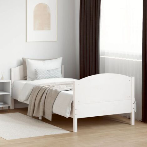 Cadre de Lit 90x190 cm en Pin Massif Blanc avec Tête de Lit et Pied de Lit (1/4)