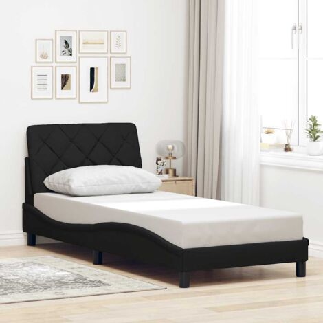 Cadre de Lit Tissu Noir sans Matelas 90x200 cm avec Tête de Lit Confortable et Lattes Soutien (1/4)