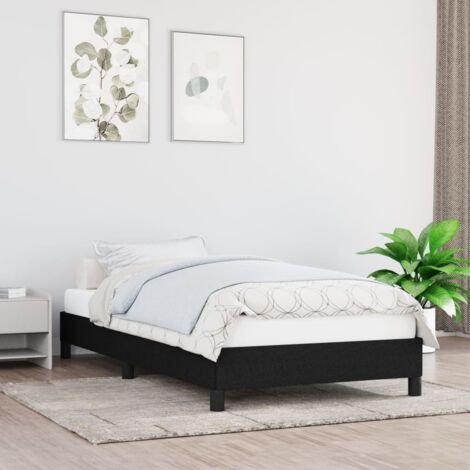 Cadre de Lit 90x190 cm Tissu Noir avec Support Lattes de Contreplaqué - Moderne et Durable (1/4)