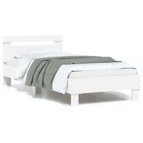 Cadre de lit LED 90x190 cm avec tête de lit intégrée blanc, bois d'ingénierie et lattes contreplaqué (1/4)