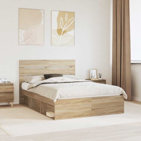 Cadre de lit Sonoma 160x200cm avec tête de lit en pin massif, bois d'ingénierie, design minimaliste moderne pour King Size (1/4)
