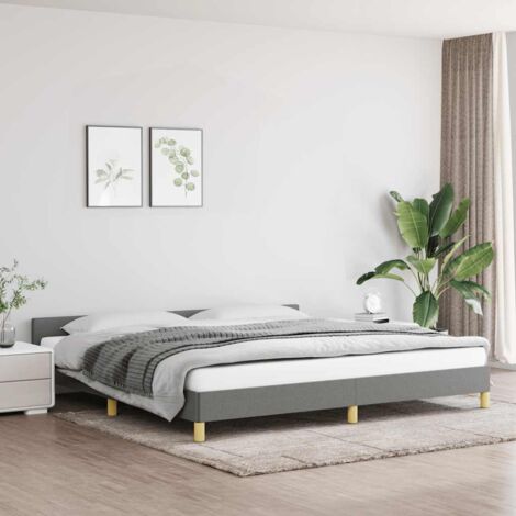 Cadre de lit avec tête de lit gris foncé 200x200 cm en tissu polyester durable, montage facile (1/4)