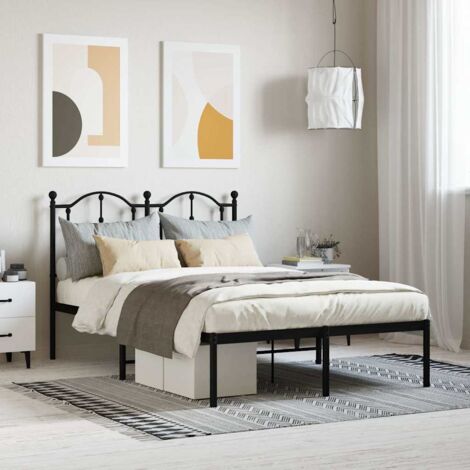Cadre de lit métal avec tête de lit noir 120x200cm, robuste et spacieux, construction en acier avec espace de rangement sous le lit, support dorsal optimal (1/4)