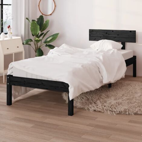 Cadre de lit sommier bois noir modèle Britannique 90x190 cm sans matelas (1/4)