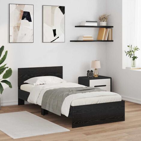 Cadre de Lit LED Moderne en Bois d'Ingénierie - 90x200 cm - Chêne Noir - Éclairage Ambiance Innovant (1/4)