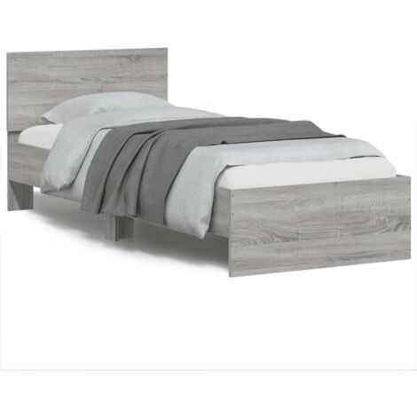 Cadre de lit LED 90x200 cm en bois d'ingénierie avec tête de lit et lumières RGB, Sonoma Gris (1/4)