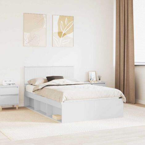 Cadre de lit moderne avec tête de lit 120x190 cm - Pin massif, bois d'ingénierie, blanc, facile à nettoyer, durable (1/4)