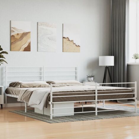 Cadre de lit en métal avec pieds blanc 200x200 cm, robuste et élégant, design intemporel, soutien optimal du matelas (1/4)