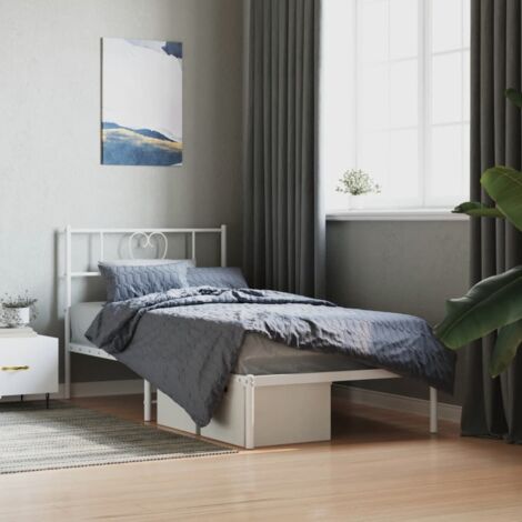 Cadre de Lit Métal Blanc avec Tête de Lit 90x200cm - Matelas Non Inclus - Construction Robuste en Acier - Espace de Rangement Sous Lit (1/4)