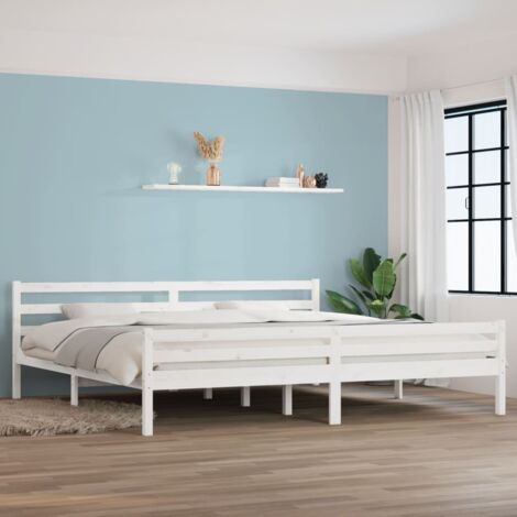 Cadre de lit bois blanc 200x200 cm avec tête de lit design et lattes contreplaqué pour chambre moderne - Matelas non inclus (1/4)