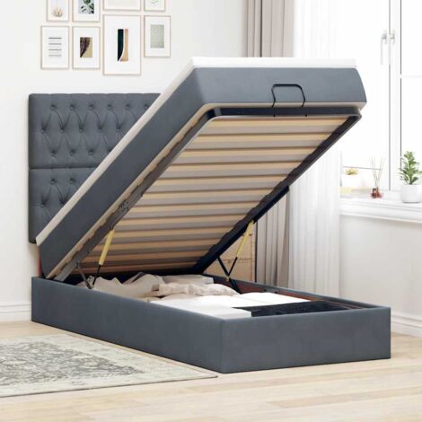 Cadre de Lit Ottoman avec Matelas à Ressorts Ensachés, Gris Foncé 80x200 cm, Tissu Velours, Hydraulique, avec Surmatelas et Tête de Lit (1/4)