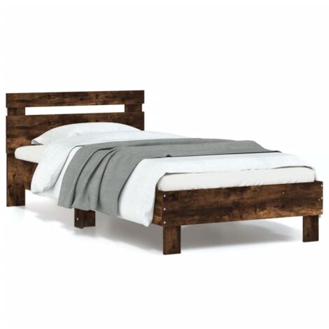 Cadre de Lit LED RGB 90x200 cm Bois d'Ingénierie Chêne Fumé avec Tête de Lit et Lattes Contreplaqué (1/4)