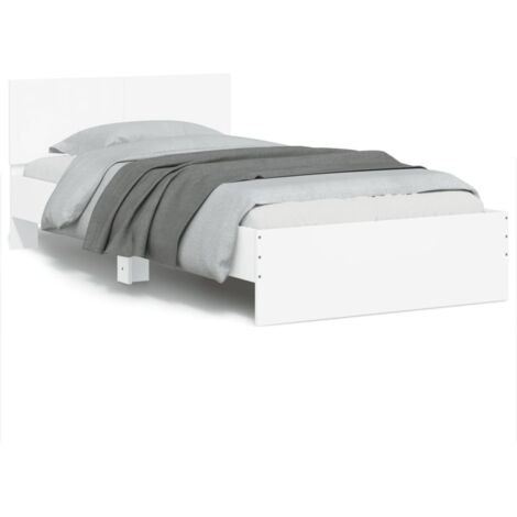 Cadre de lit LED blanc 100x200 cm, sans matelas, avec tête de lit et éclairage RGB, bois ingénierie et contreplaqué (1/4)