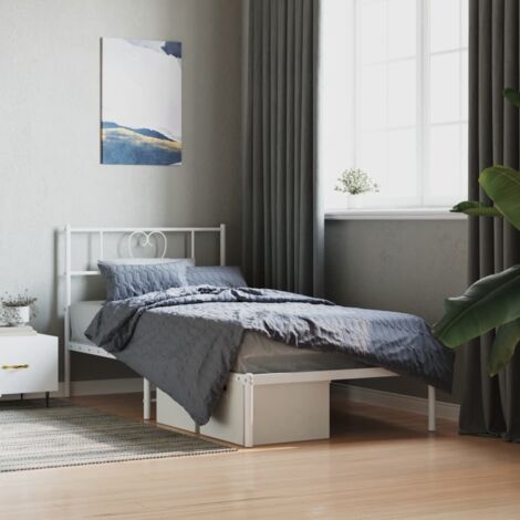 Cadre de Lit Métal Blanc Sans Matelas avec Tête de Lit 80x200cm, Cadre de Lit Classique en Acier, Lattes Métal et Pieds Centraux pour Soutien et Respirabilité, Élégant et Intemporel pour Chambre (1/4)
