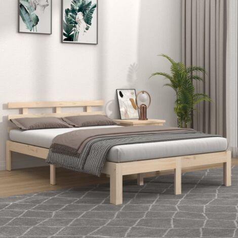 Cadre de Lit 200x200 cm Bois Massif Pin avec Tête de Lit et Latte (1/4)