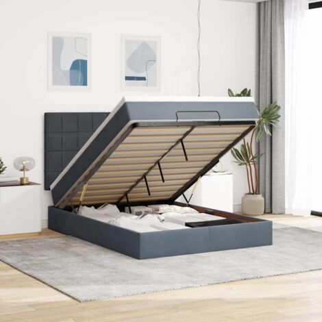 Cadre de lit ottoman avec matelas gris foncé 140x200 cm velours - Mécanisme hydraulique, rangement intégré, ressorts ensachés et surmatelas (1/4)
