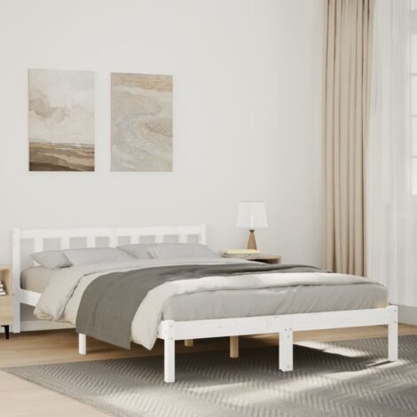 Cadre de lit bois pin massif blanc 160x210 cm extra long sans matelas avec tête de lit (1/4)