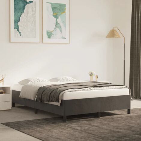 Cadre de lit velours gris foncé 140x190 cm - Sans matelas - Lattes contreplaqué pour un sommeil confortable (1/4)