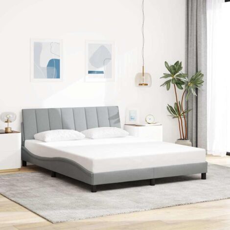 Cadre de Lit Hanko Gris Clair 160x200 cm avec Coussin de Tête et Lumières LED (1/4)