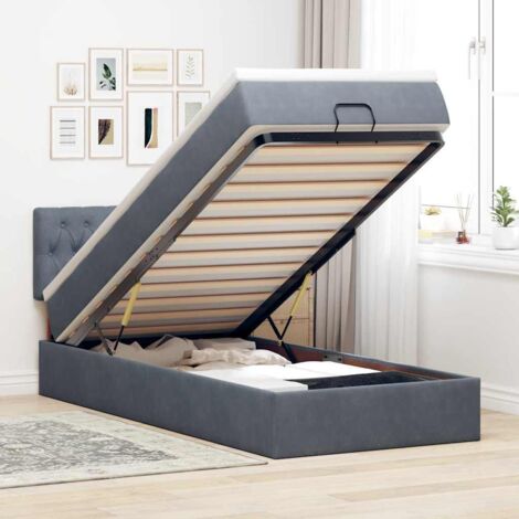 Cadre de Lit Ottoman avec Matelas à Ressorts Ensachés, Surmatelas Amovible - Gris Foncé, 90x190 cm, Système Hydraulique de Rangement (1/4)