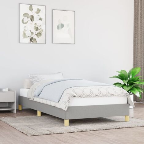 Cadre de lit 100x200 cm sans matelas, tissu gris clair, structure durable avec pieds robustes et lattes de contreplaqué pour un sommeil reposant (1/4)