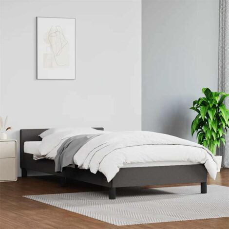 Cadre de lit avec tête de lit en similicuir gris 90x200 cm, stable et facile à nettoyer. (1/4)