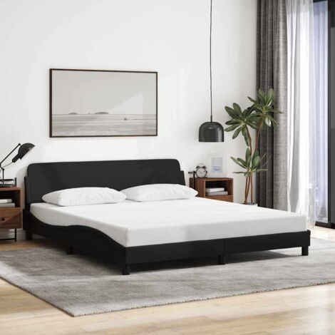 Cadre de lit Dover noir 160x200 cm avec tête de lit en tissu polyester, pieds robustes, design ondulé moderne, pour matelas standard (1/4)