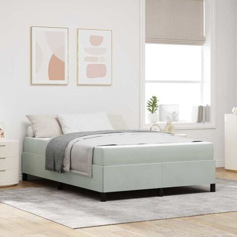 Cadre de lit avec matelas intégré Gris clair 160x200 cm Bois d'ingénierie et tissu durable pour 2 personnes (1/4)