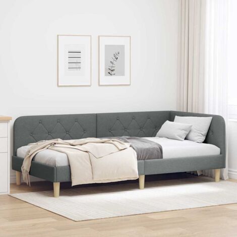 Cadre de lit d'angle tissu Gris foncé 90x200 cm convertible sofa et bed, L design avec slatted frame et tête de lit adjustable. (1/4)