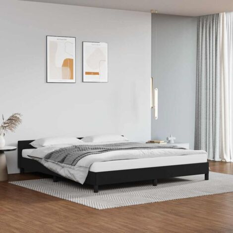 Cadre de lit en similicuir noir avec tête de lit 180x200 cm, sans matelas, pieds robustes et lattes de contreplaqué pour une meilleure nuit de sommeil (1/4)
